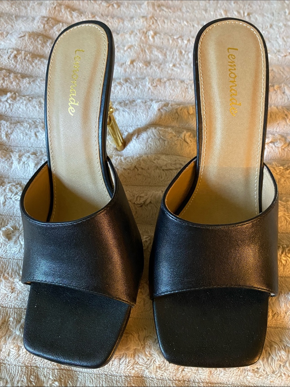 Lemon Black Open-Toe Mule Sandals